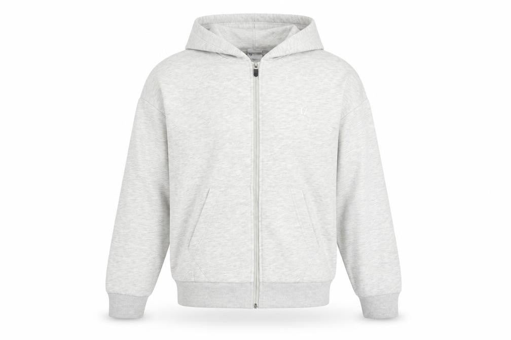 Front view of Myprotein Men's Grey Full Zip Hoodie, size M, Regular Fit