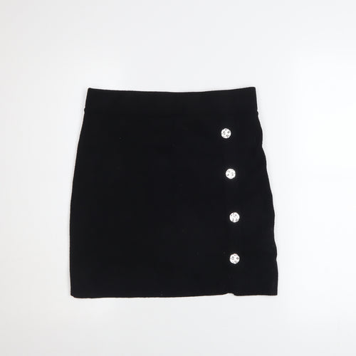 Primark Women Black Short Stretch Button Pencil Skirt Size S 10/12