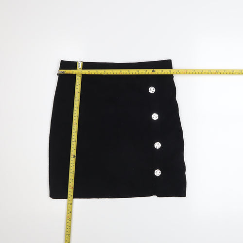 Primark Women Black Short Stretch Button Pencil Skirt Size S 10/12