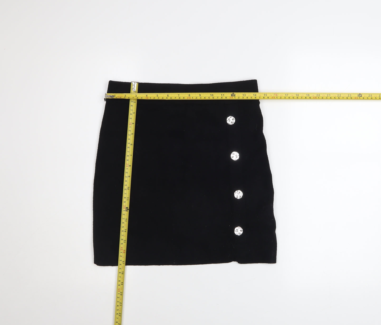 Primark Women Black Short Stretch Button Pencil Skirt Size S 10/12