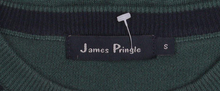 James Pringle Men Green Striped Crew Neck Acrylic Jumper Size S