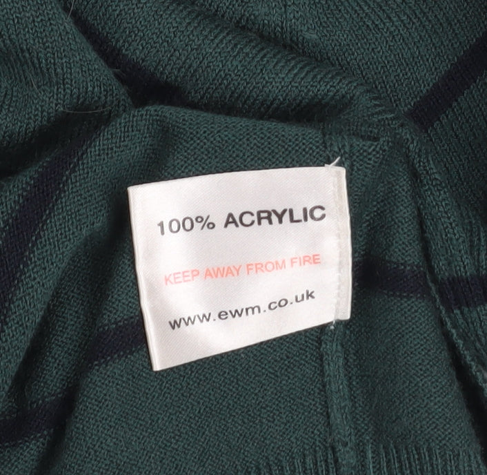James Pringle Men Green Striped Crew Neck Acrylic Jumper Size S