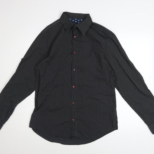 Next Men's Black Striped Long Sleeve Button-Up Shirt Size M