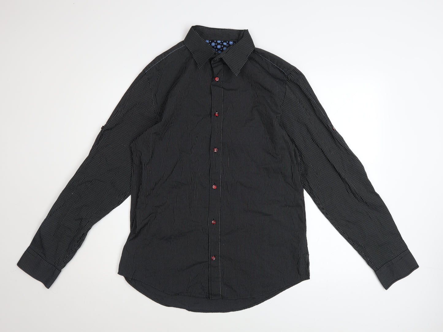 Next Men's Black Striped Long Sleeve Button-Up Shirt Size M