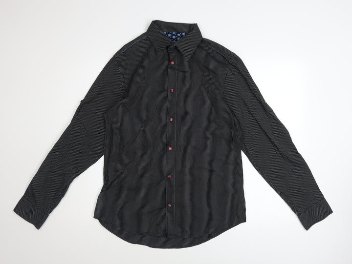Next Men's Black Striped Long Sleeve Button-Up Shirt Size M