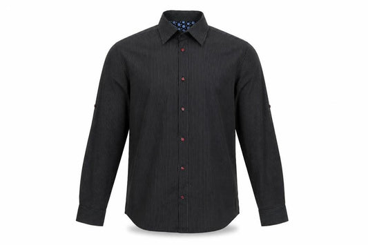 Front view of Next Men's Black Striped Long Sleeve Button-Up Shirt, size M