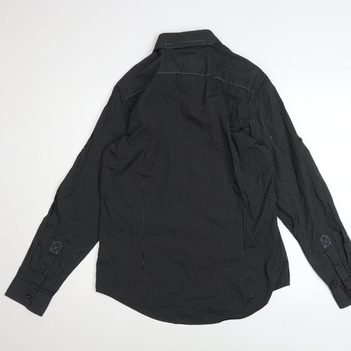 Next Men's Black Striped Long Sleeve Button-Up Shirt Size M