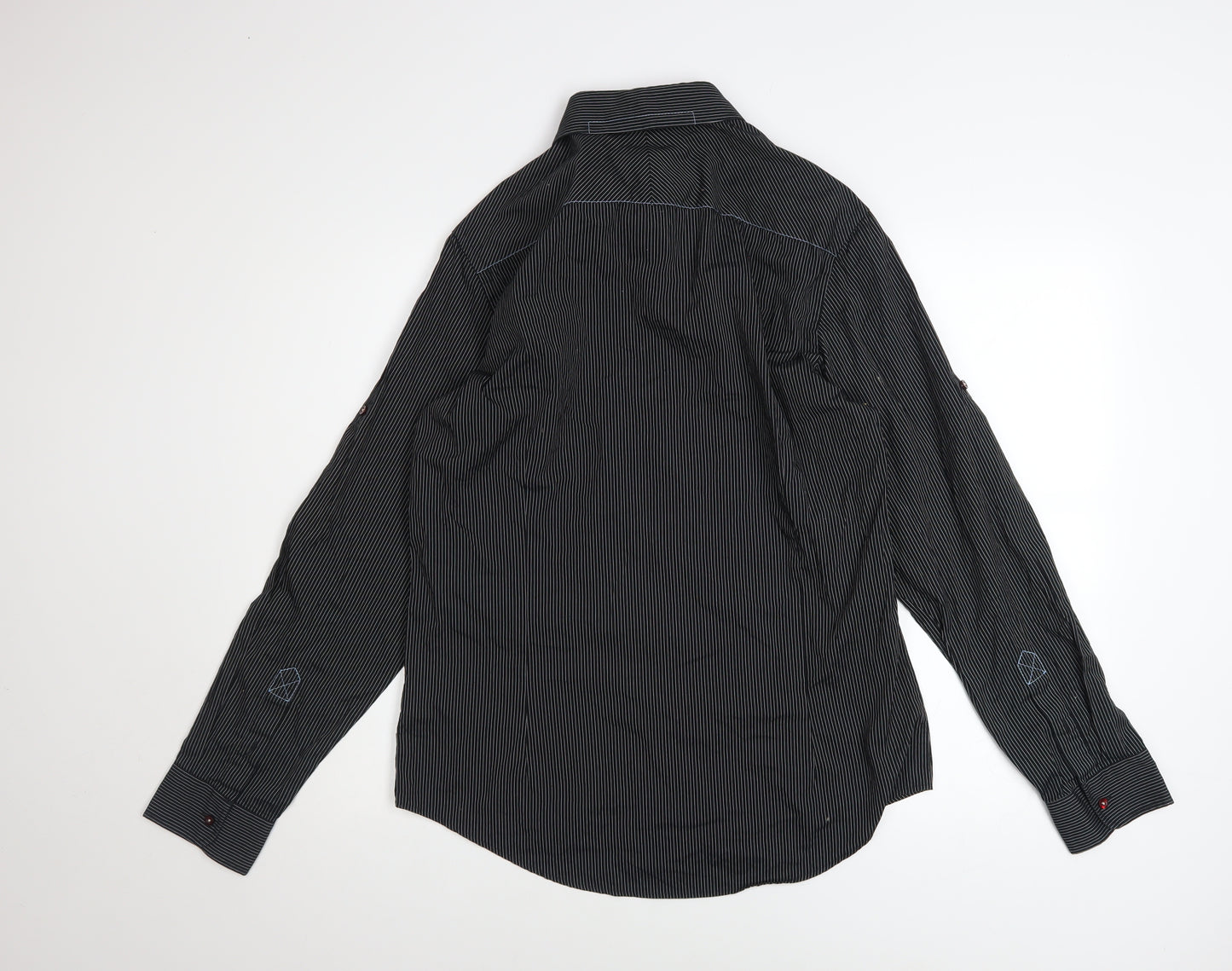 Next Men's Black Striped Long Sleeve Button-Up Shirt Size M