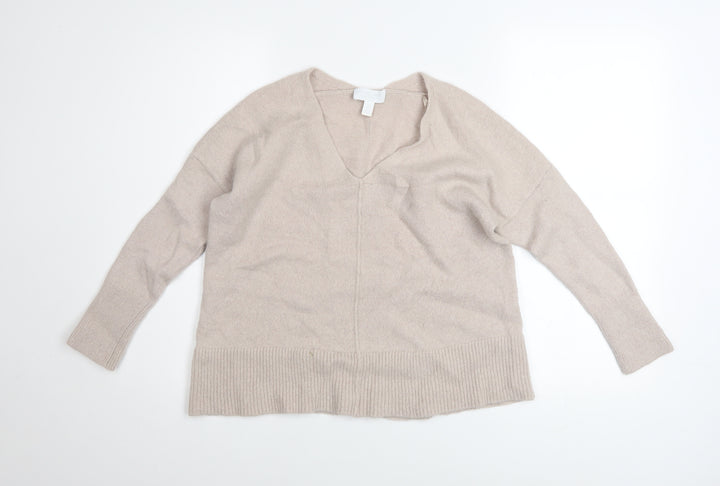 The White Company Women’s Beige Wool Alpaca V-Neck Jumper Size L