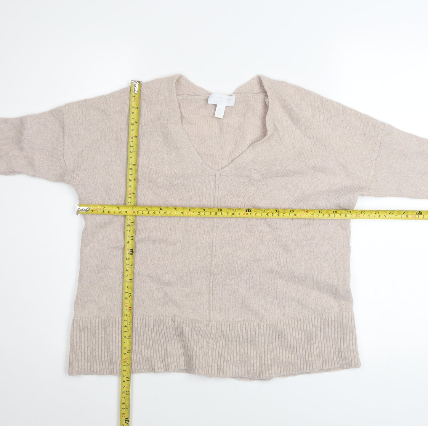 The White Company Women’s Beige Wool Alpaca V-Neck Jumper Size L