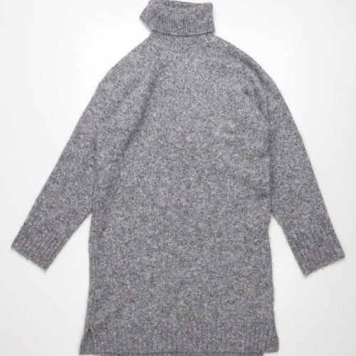 Kaffe Women's Grey Long Sleeve Roll Neck Knit Jumper Dress Size S