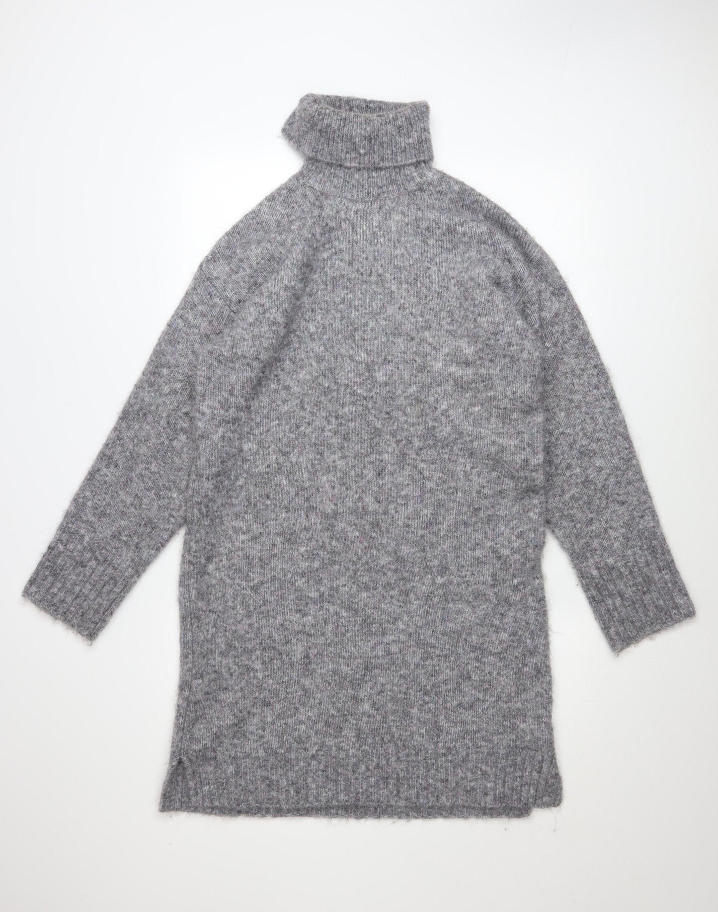 Kaffe Women's Grey Long Sleeve Roll Neck Knit Jumper Dress Size S