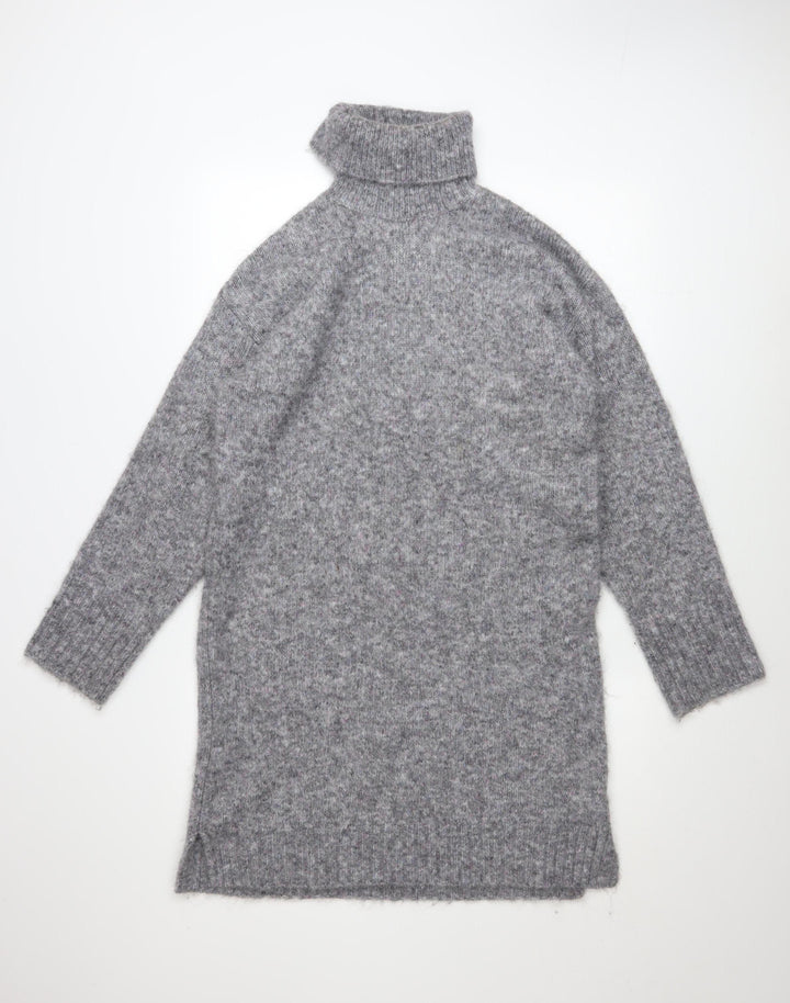 Kaffe Women's Grey Long Sleeve Roll Neck Knit Jumper Dress Size S