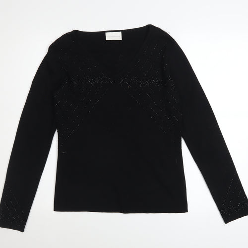 Liz Claiborne Women’s Black Beaded V-Neck Long Sleeve Jumper Size S