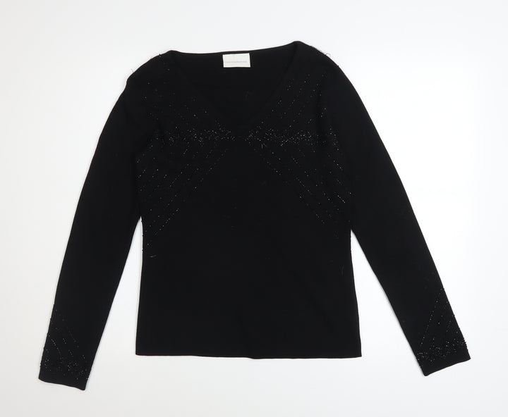Liz Claiborne Women’s Black Beaded V-Neck Long Sleeve Jumper Size S