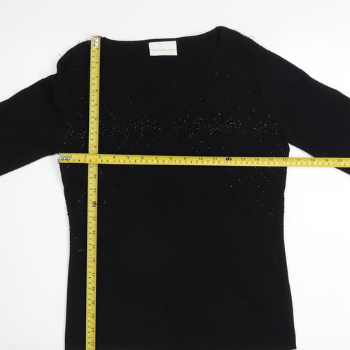 Liz Claiborne Women’s Black Beaded V-Neck Long Sleeve Jumper Size S