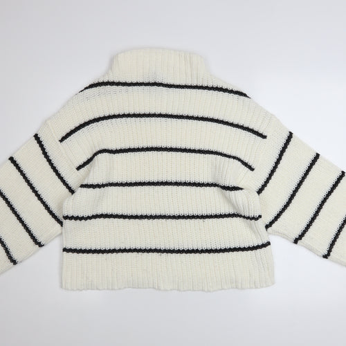New Look Maternity White Striped High Neck Chunky Knit Jumper M