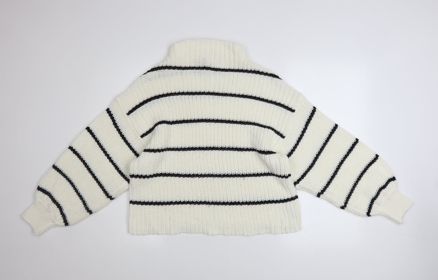 New Look Maternity White Striped High Neck Chunky Knit Jumper M