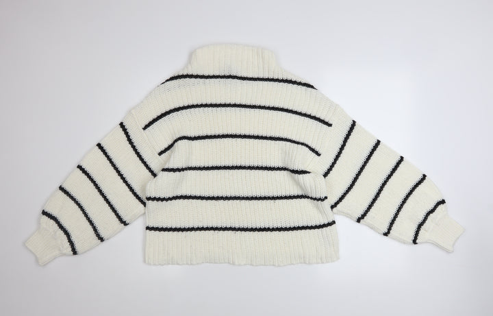 New Look Maternity White Striped High Neck Chunky Knit Jumper M