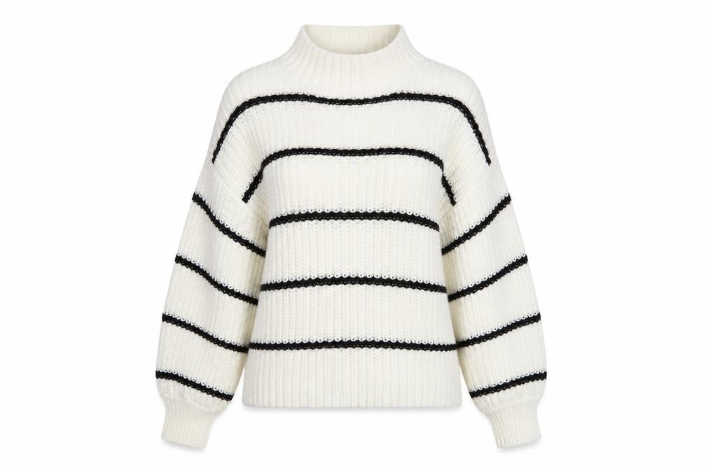 Front view of New Look Maternity White Striped High Neck Chunky Knit Jumper M