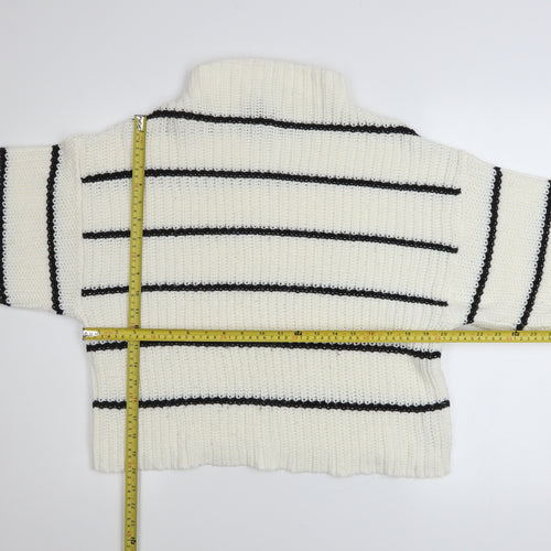 New Look Maternity White Striped High Neck Chunky Knit Jumper M