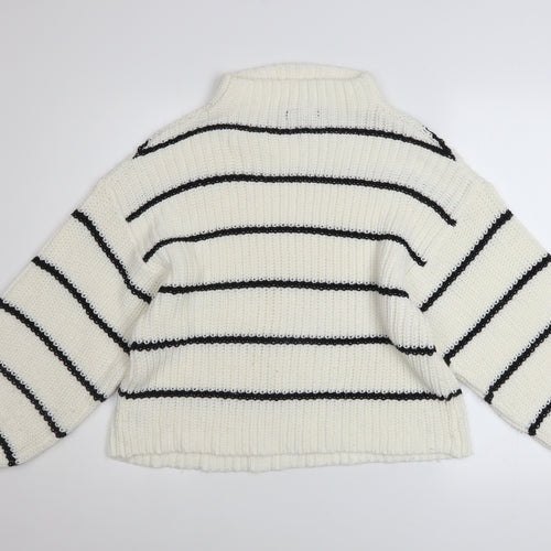 New Look Maternity White Striped High Neck Chunky Knit Jumper M