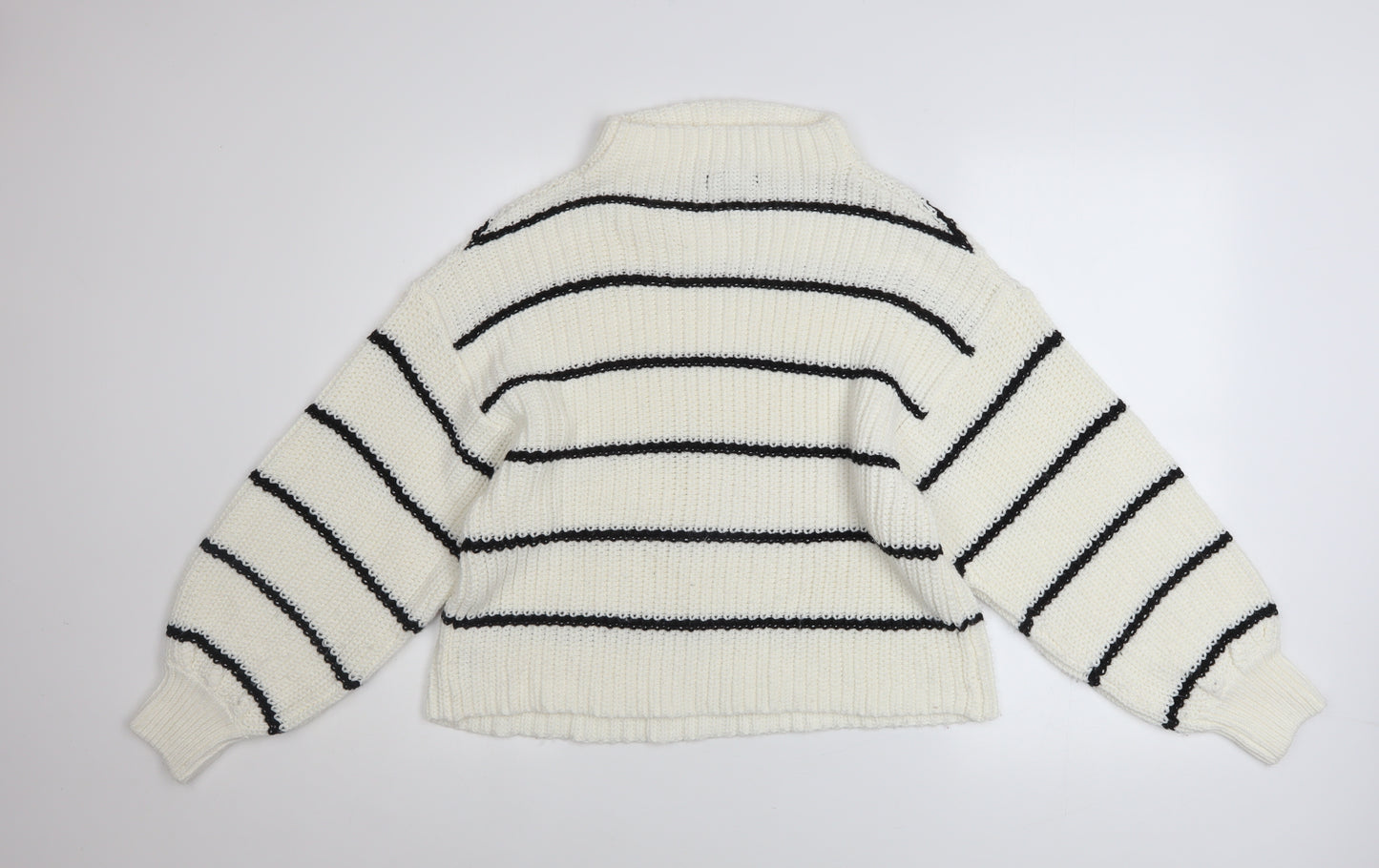 New Look Maternity White Striped High Neck Chunky Knit Jumper M