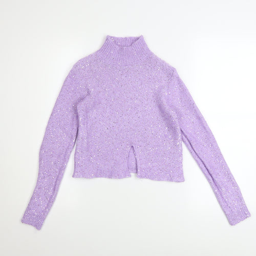 Massimo Dutti Women Purple Sequin Mock Neck Alpaca Jumper Size 8