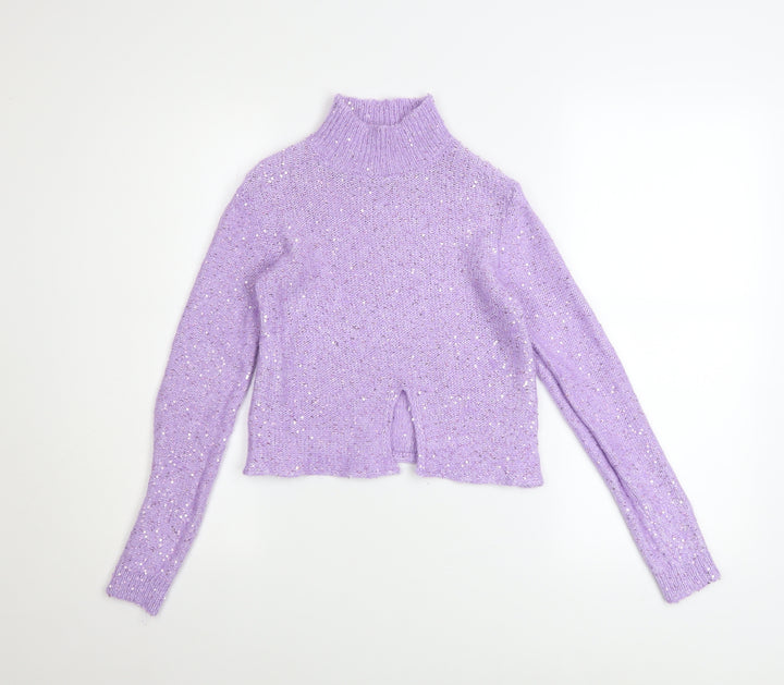 Massimo Dutti Women Purple Sequin Mock Neck Alpaca Jumper Size 8