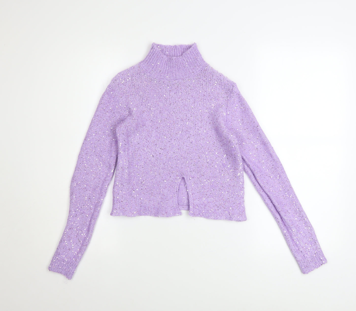 Massimo Dutti Women Purple Sequin Mock Neck Alpaca Jumper Size 8