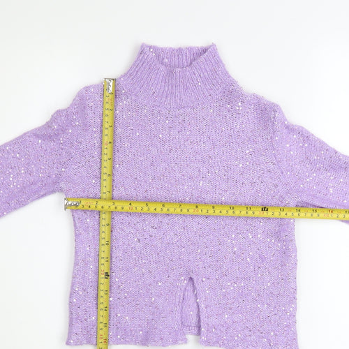 Massimo Dutti Women Purple Sequin Mock Neck Alpaca Jumper Size 8