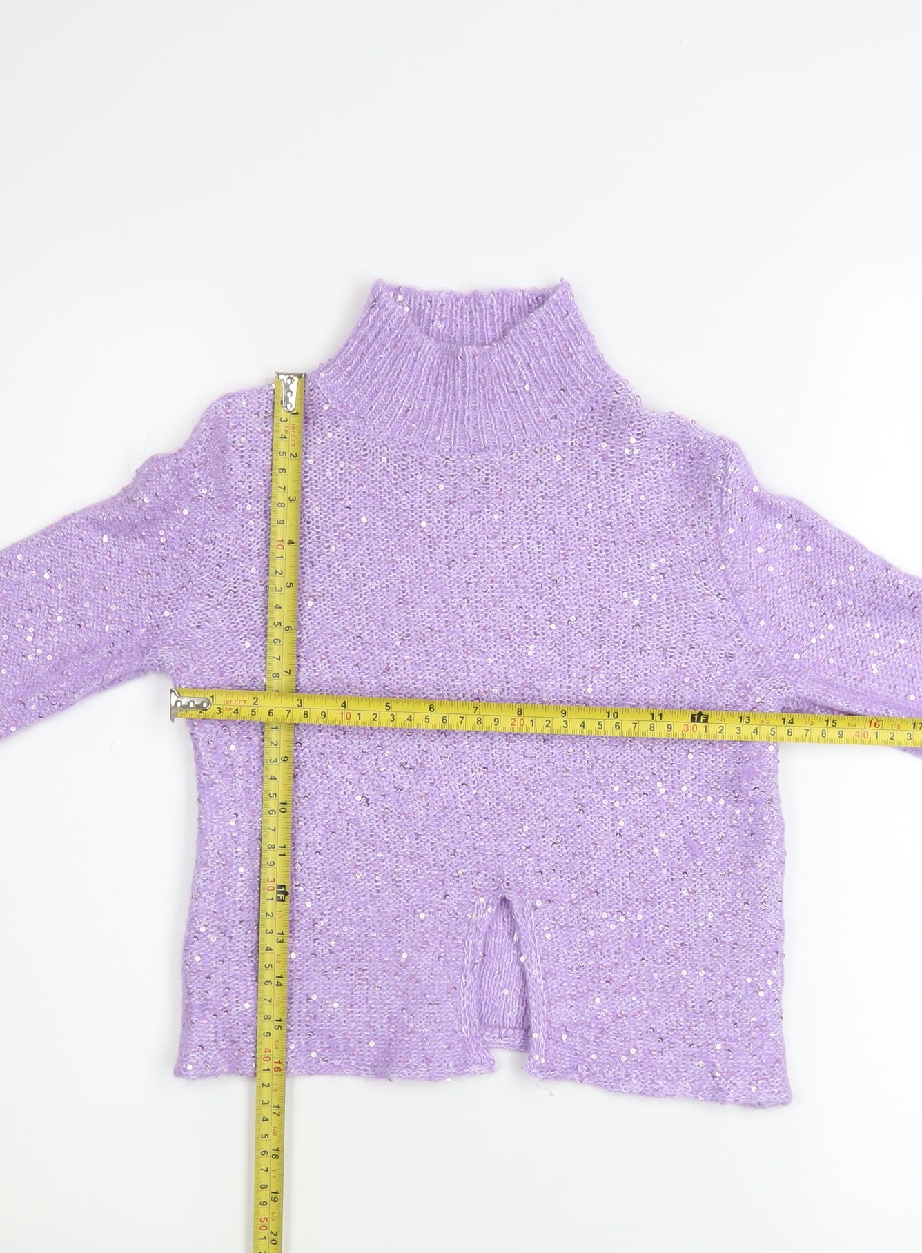 Massimo Dutti Women Purple Sequin Mock Neck Alpaca Jumper Size 8