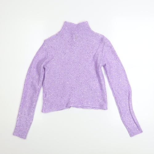 Massimo Dutti Women Purple Sequin Mock Neck Alpaca Jumper Size 8