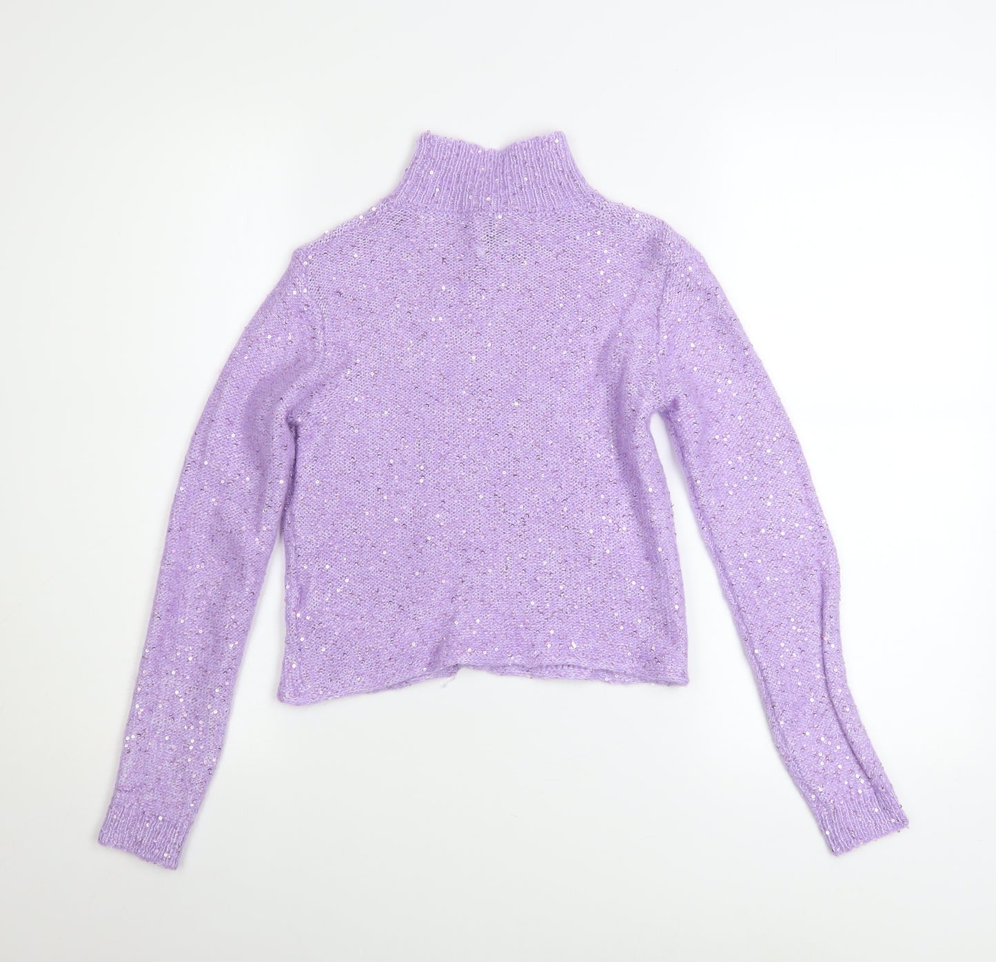 Massimo Dutti Women Purple Sequin Mock Neck Alpaca Jumper Size 8