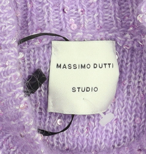 Massimo Dutti Women Purple Sequin Mock Neck Alpaca Jumper Size 8