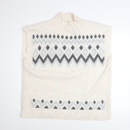 Tu Women’s Ivory Fair Isle Knit Sleeveless Mock Neck Jumper Size 18