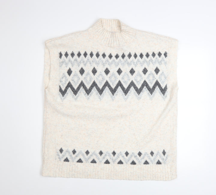 Tu Women’s Ivory Fair Isle Knit Sleeveless Mock Neck Jumper Size 18