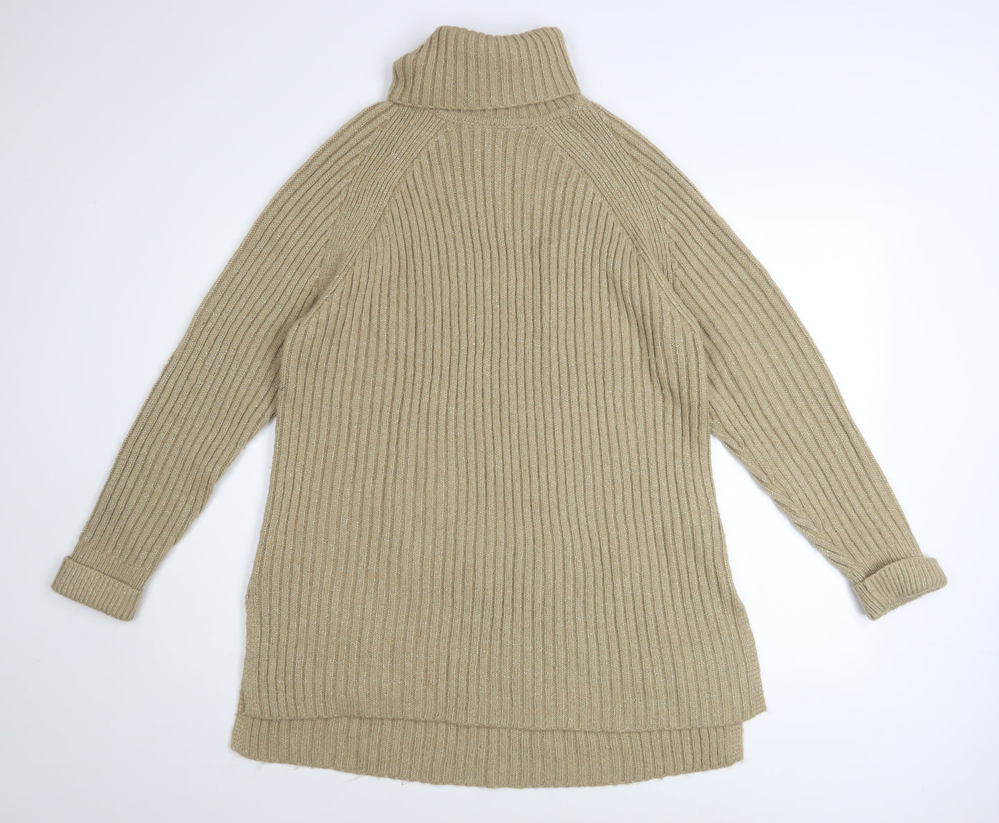 Marks and Spencer Women’s Beige Roll Neck Ribbed Jumper Size L