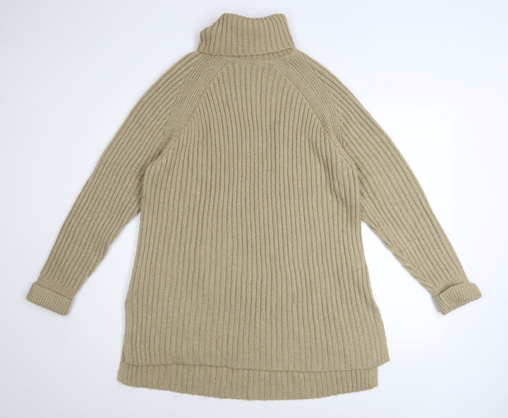 Marks and Spencer Women’s Beige Roll Neck Ribbed Jumper Size L