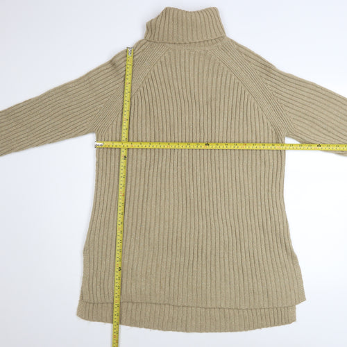 Marks and Spencer Women’s Beige Roll Neck Ribbed Jumper Size L