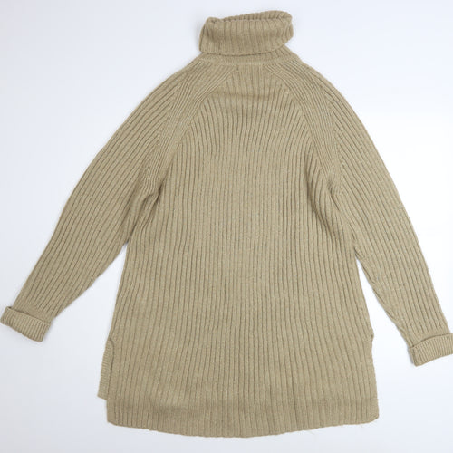 Marks and Spencer Women’s Beige Roll Neck Ribbed Jumper Size L
