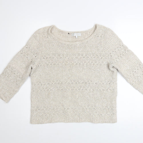 John Rocha Women Beige Open Knit Boat Neck Jumper Size 14