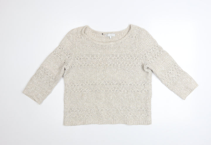 John Rocha Women Beige Open Knit Boat Neck Jumper Size 14