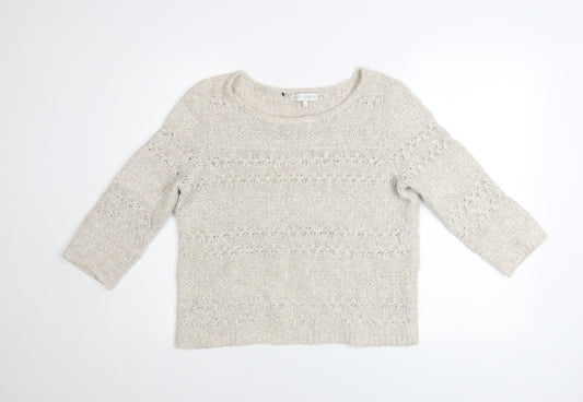 John Rocha Women Beige Open Knit Boat Neck Jumper Size 14