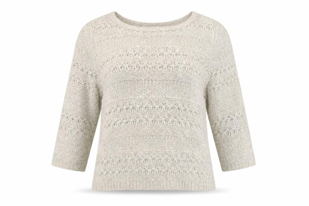 John Rocha Women Beige Open Knit Boat Neck Jumper Size 14