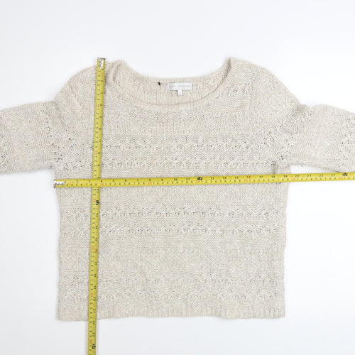 John Rocha Women Beige Open Knit Boat Neck Jumper Size 14