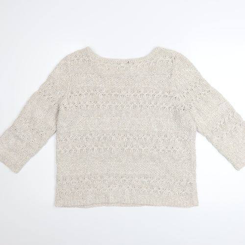 John Rocha Women Beige Open Knit Boat Neck Jumper Size 14