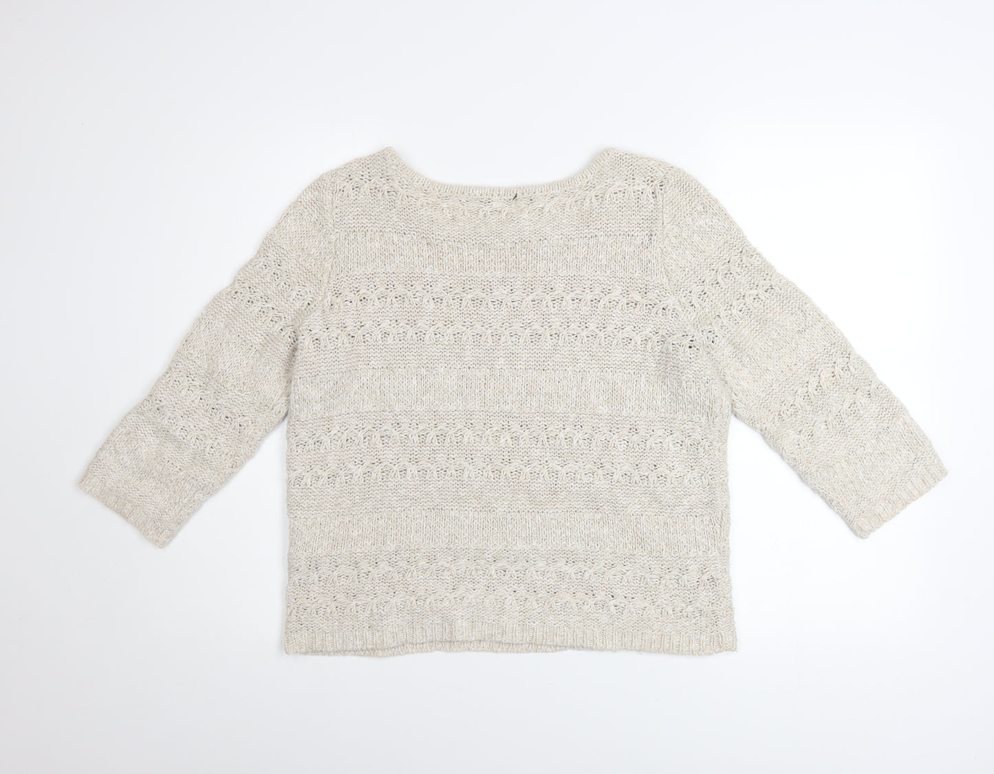 John Rocha Women Beige Open Knit Boat Neck Jumper Size 14