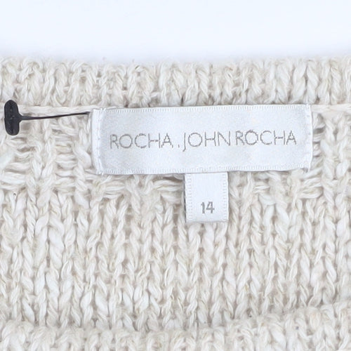 John Rocha Women Beige Open Knit Boat Neck Jumper Size 14