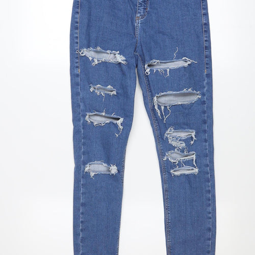 Topshop Women Blue Size 10 High Rise Distressed Skinny Jeans